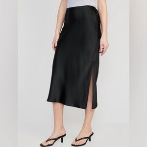 Old Navy Black Satin Midi Skirt with Side Slit
